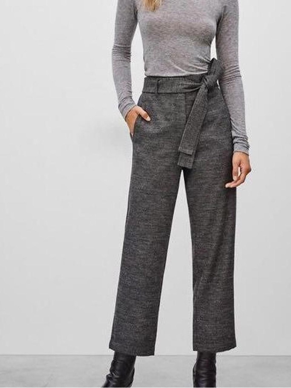 Aritzia Wilfred Jallade Pant grey tapered fit high-waist tie front belt size 12